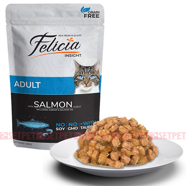 پوچ گربه فلیسیا طعم ماهی سالمون در ژله - Felicia Pouch For Adult Cat With Salmon In Jelly - سوپ گربه فیلیسیا طعم ماهی سالمون در ژله - پوچ گربه فیلیسیا - پوچ گربه فیلیسیا - پوچ فیلیسیا - غذای مرطوب گربه فیلیسیا