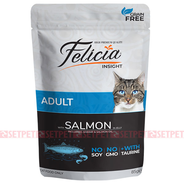 پوچ گربه فلیسیا طعم ماهی سالمون در ژله - Felicia Pouch For Adult Cat With Salmon In Jelly - سوپ گربه فیلیسیا طعم ماهی سالمون در ژله - پوچ گربه فیلیسیا - پوچ گربه فیلیسیا - پوچ فیلیسیا - غذای مرطوب گربه فیلیسیا