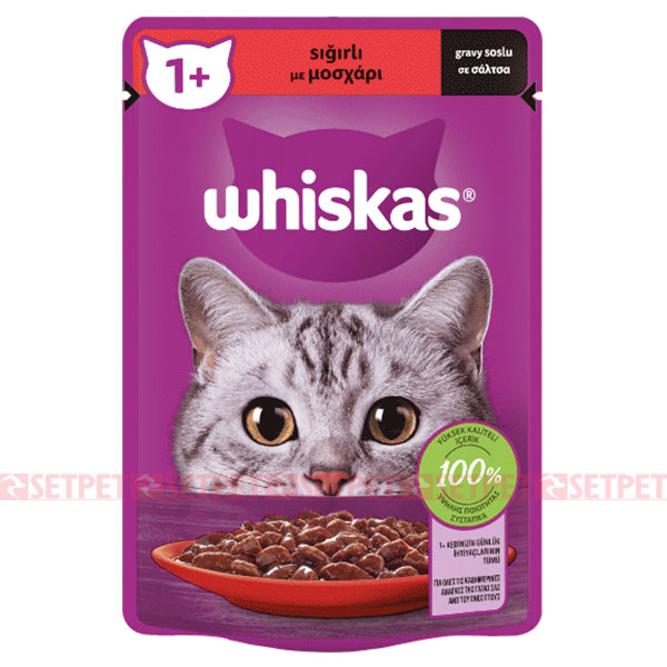 پوچ گربه بالغ ویسکاس گوشت گاو در سس - Whiskas Pouch Beef In Gravy - سوپ گربه بالغ ویسکاس با گوشت گاو در سس - پوچ گربه ویسکاس - پوچ ویسکاس