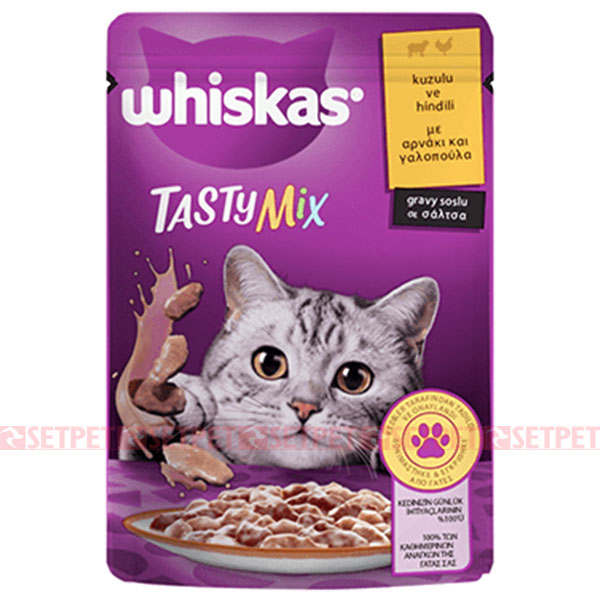 پوچ ویسکاس میکس گوشت بره و بوقلمون در سس - Whiskas Pouch Tasty Mix Lamb and turkey In Gravy - ویسکاس میکس گوشت بره و بوقلمون در سس - پوچ گربه ویسکاس - پوچ میکس ویسکاس