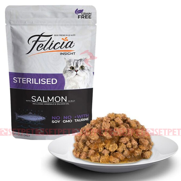 پوچ گربه عقیم فلیسیا طعم ماهی سالمون در ژله - Felicia Pouch For Sterilised Cat With Salmon In Jelly - سوپ گربه عقیم فلیسیا طعم ماهی سالمون در ژله - پوچ گربه عقیم فلیسیا - پوچ فلیسیا - غذای مرطوب گربه عقیم فلیسیا - پوچ گربه استرلایز فلیسیا - پوچ گربه فلیشیا