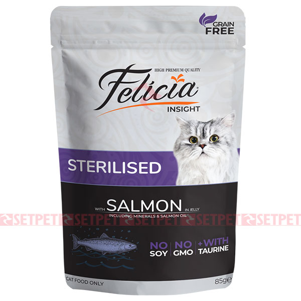 پوچ گربه عقیم فلیسیا طعم ماهی سالمون در ژله - Felicia Pouch For Sterilised Cat With Salmon In Jelly - سوپ گربه عقیم فلیسیا طعم ماهی سالمون در ژله - پوچ گربه عقیم فلیسیا - پوچ فلیسیا - غذای مرطوب گربه عقیم فلیسیا - پوچ گربه استرلایز فلیسیا - پوچ گربه فلیشیا