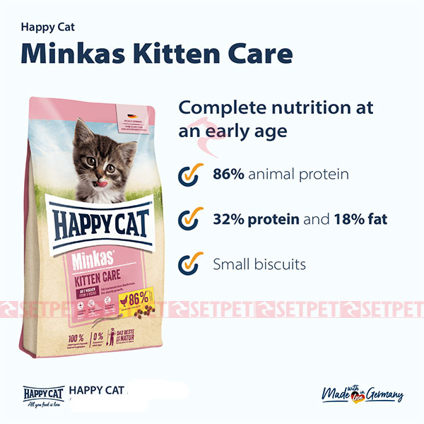 غذای خشک بچه گربه مینکاس هپی کت - Happy Cat Minkas Kitten Care Cat Dry Food - غذای بچه گربه مدل مینکاس کیتن هپی کت - هپی کت کیتن - مینکاس کیتن هپی کت